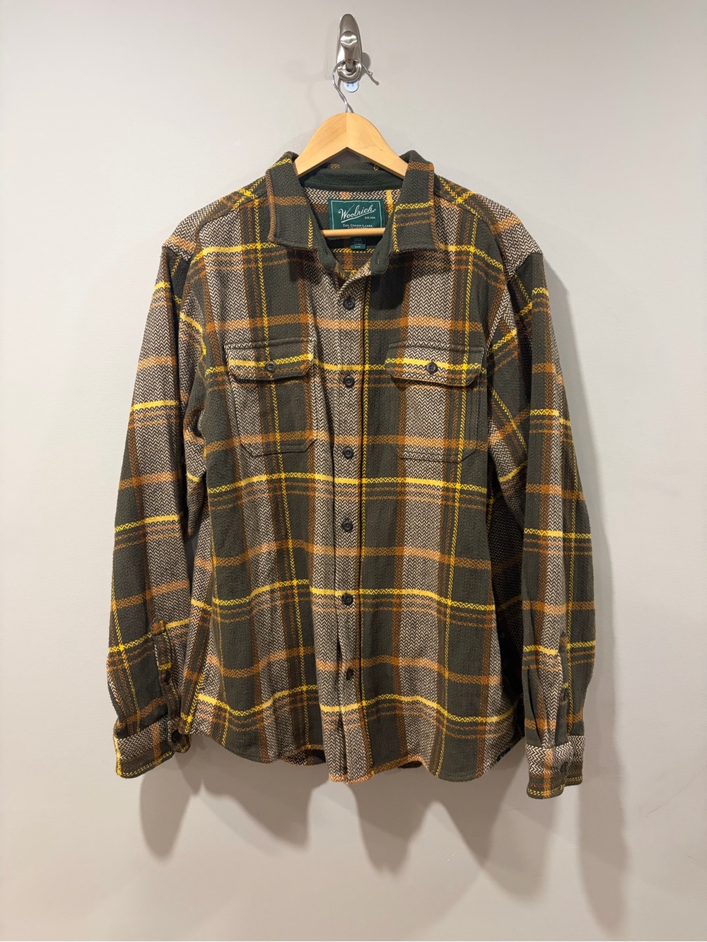 Woolrich Green Label Plaid Flannel Shirt Men’s XL Green Brown Yellow Heavyweight